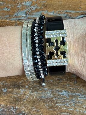 Black & gold rhinestone bracelet set